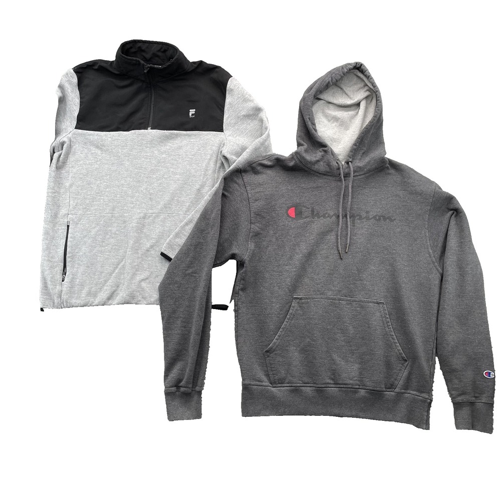 Champion Fila Sweater Lot of 2 Men's Medium Gray Hoodie Sportswear Streetwear